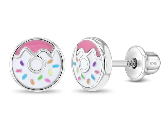 Girl's Sterling Silver Frosted with Sprinkles Donut Earrings