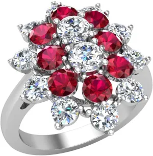 Glitz Design July Birthstone Ruby 18K Gold Diamond Ring 2.65 ct tw