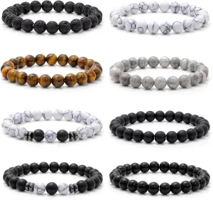 GolbalJew 8 Pcs Beaded Bracelets for Men Women Stretch Stone Beads Bracelets Set Unisex Jewelry Gift