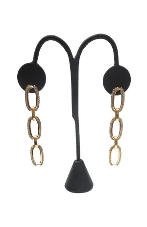 Gold 3 Pave Oval Drop Earrings