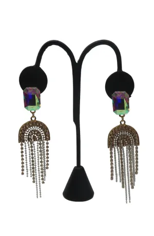 Gold AB Stone Cream Rainbow Earrings