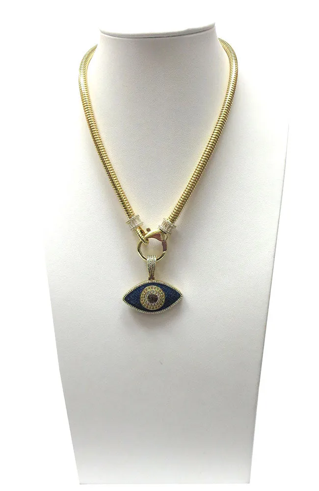 Gold Blue Evil Eye Pendant Necklace