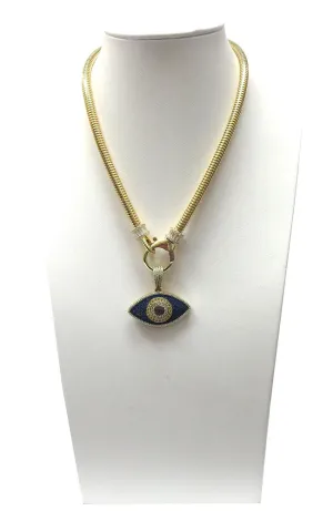 Gold Blue Evil Eye Pendant Necklace