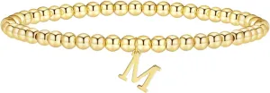 Gold Bracelets for Women Dainty 14K Gold Plated Charm Bracelet Beaded Bracelets for Women Gold Initial Stretch Bead Bracelet Elastic Bracelet for Women Trendy Gift