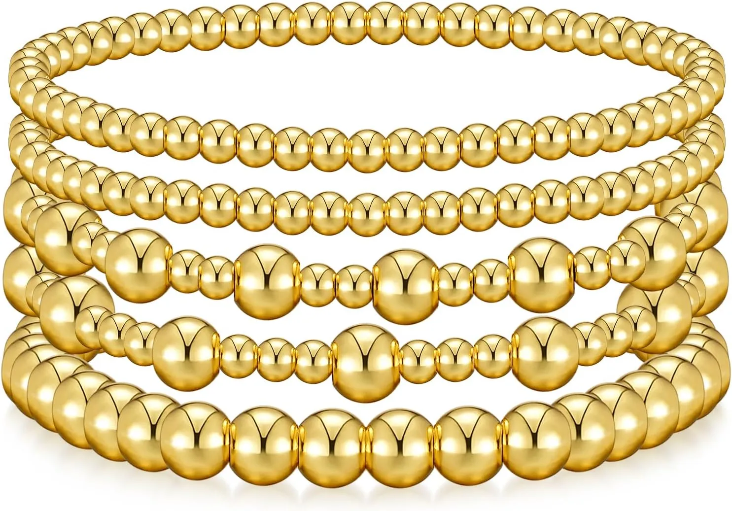 Gold Bracelets for Women Gold Bracelet Stack Gold Beaded Bracelets for Women 14K Gold Plated Stretch Bead Ball Bracelet Sets Jewelry for Birthday Gifts