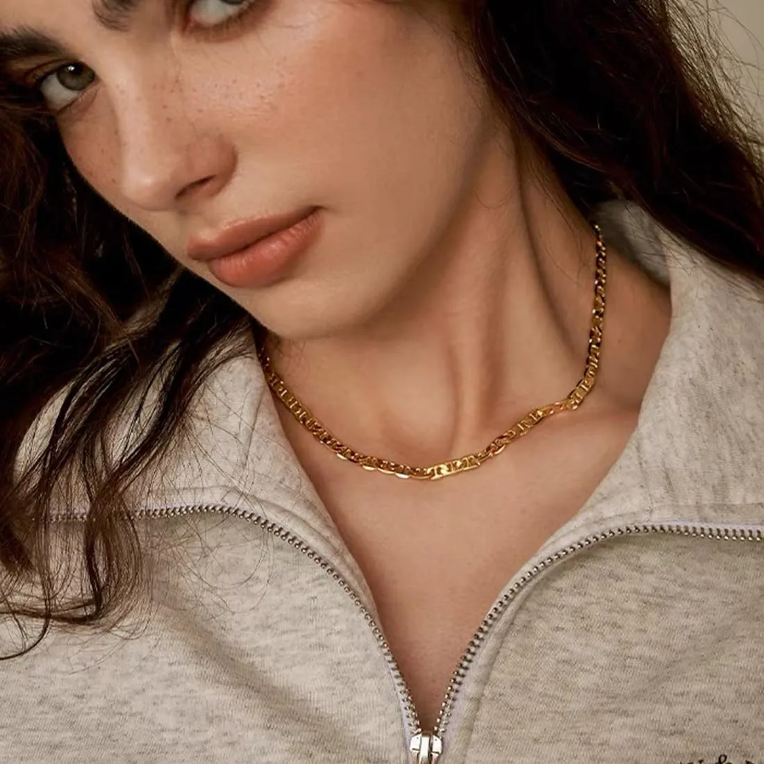 Gold Chain Necklace for Women, Dainty Paperclip Bead Pearl Chain Choker Necklaces Trendy Jewelry for Her