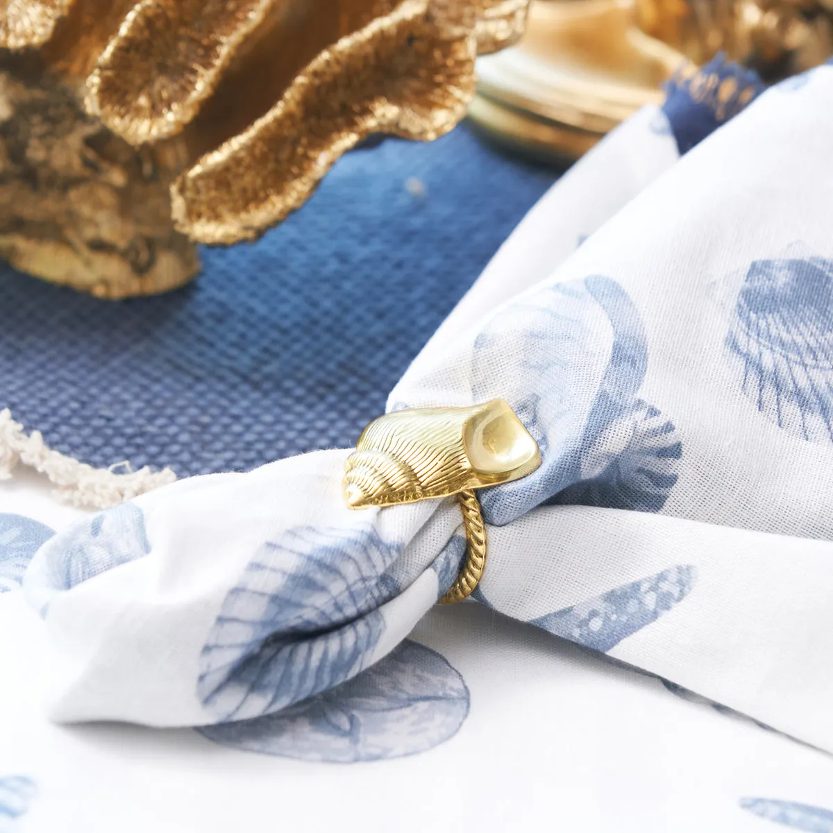 Gold Conch Shell Napkin Ring, Set of 4