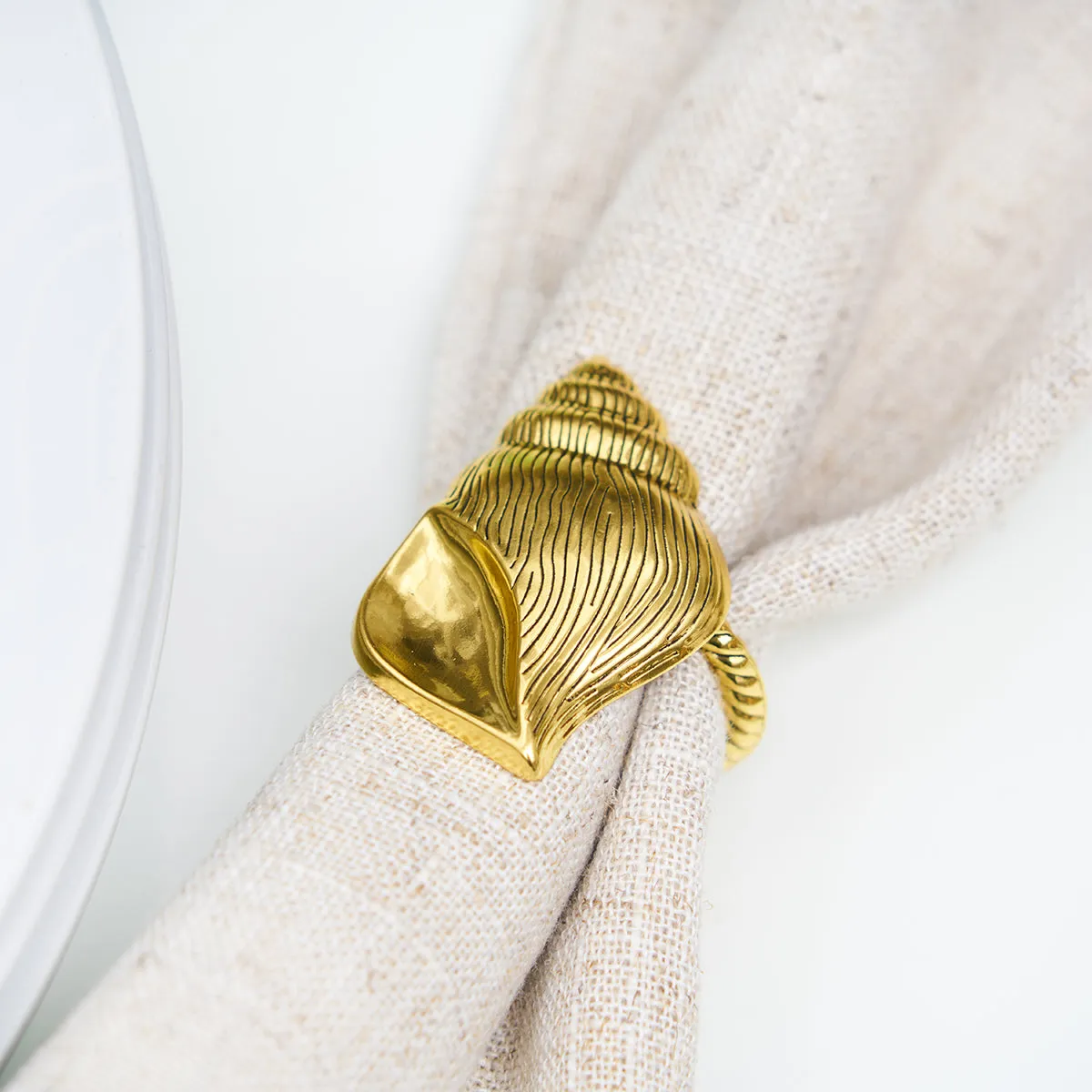 Gold Conch Shell Napkin Ring, Set of 4