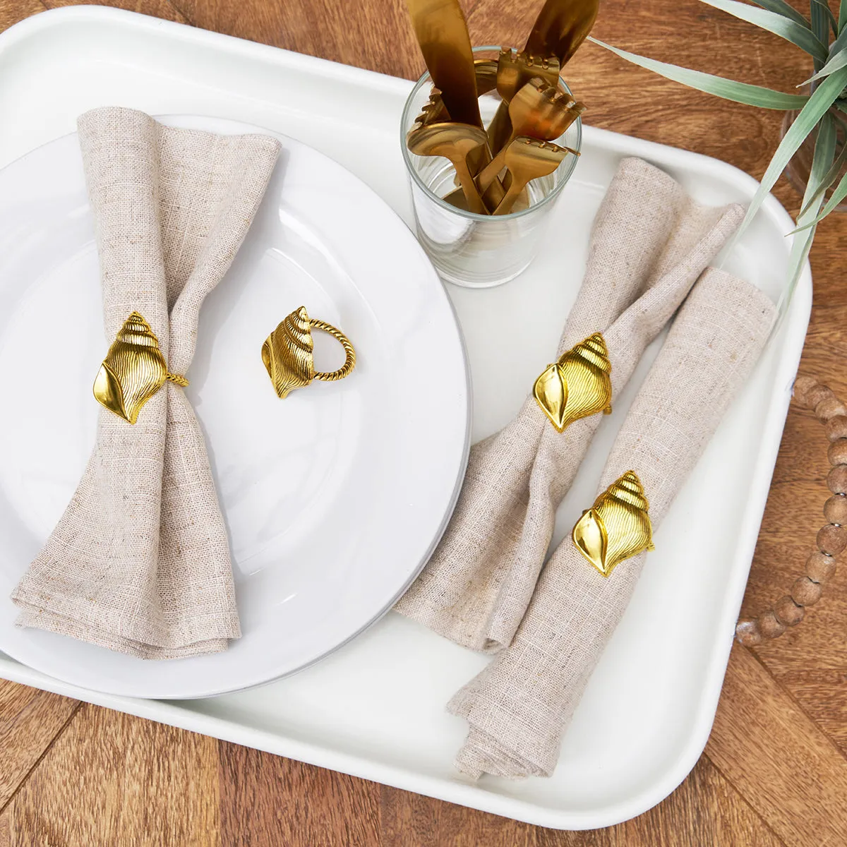 Gold Conch Shell Napkin Ring, Set of 4