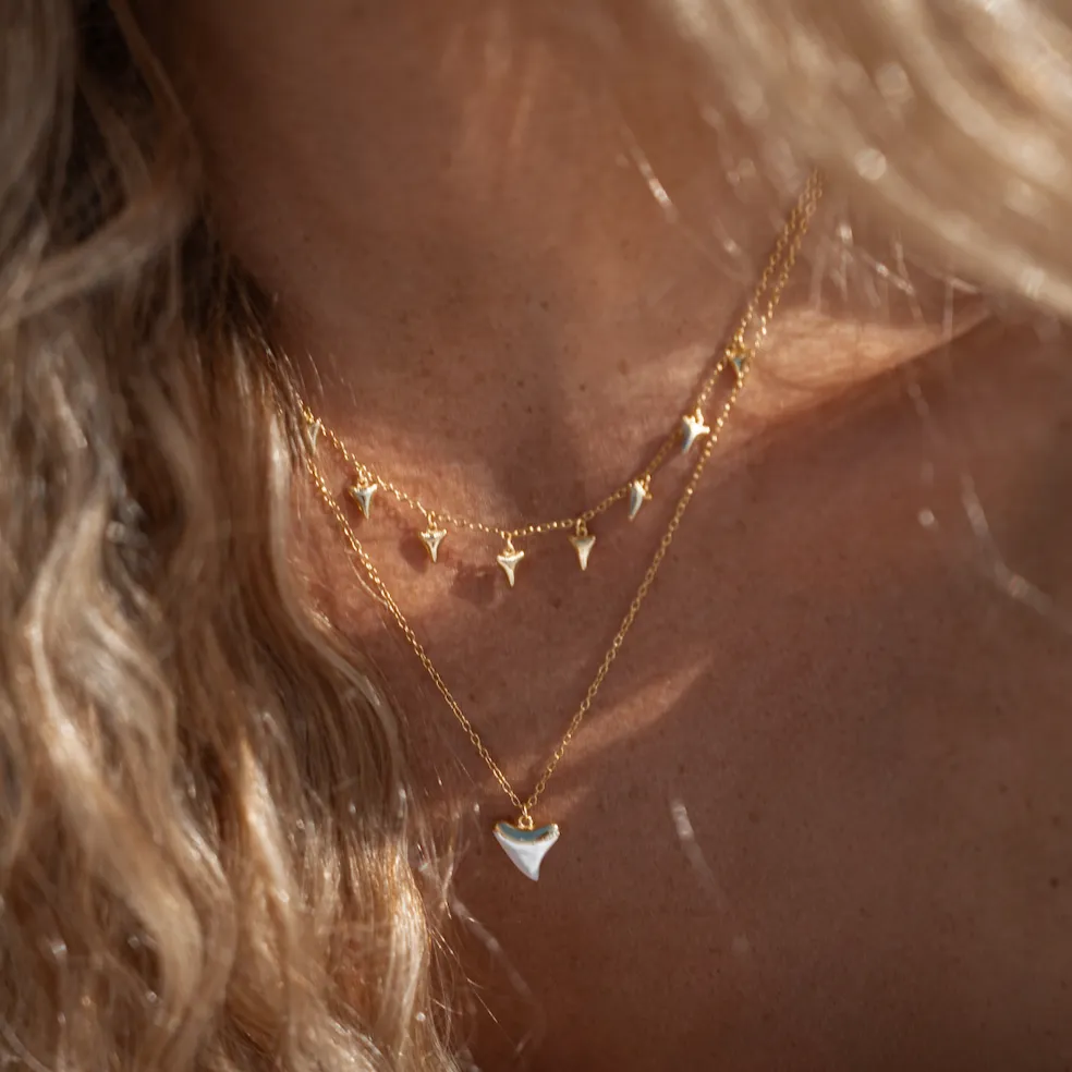 Gold Enamel Shark Tooth Necklace