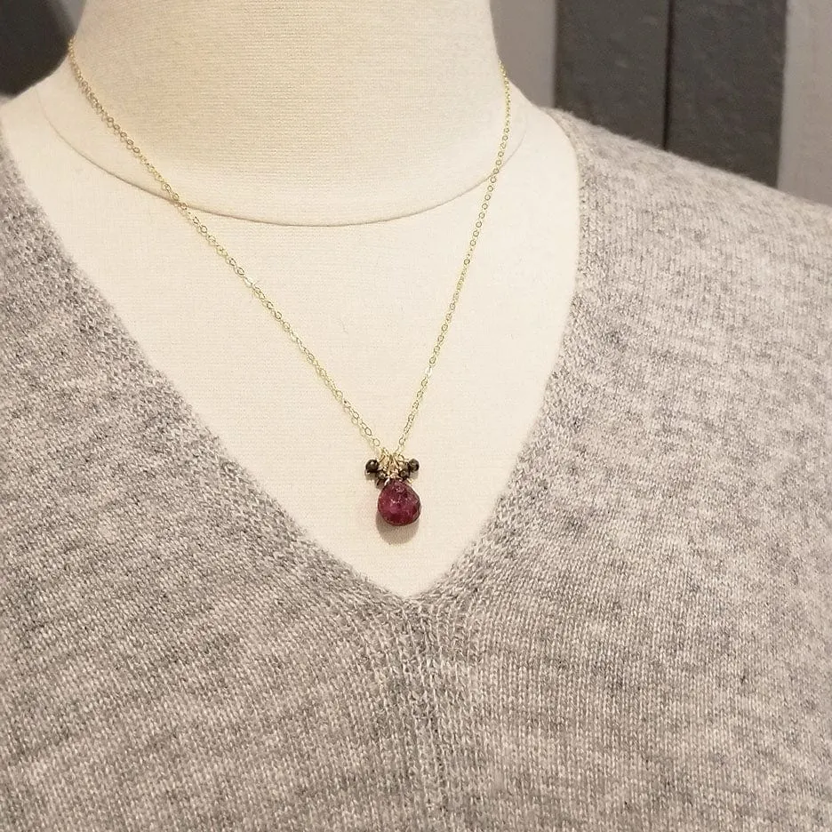 Gold Fill With Pyrite and Ruby Drop Necklace