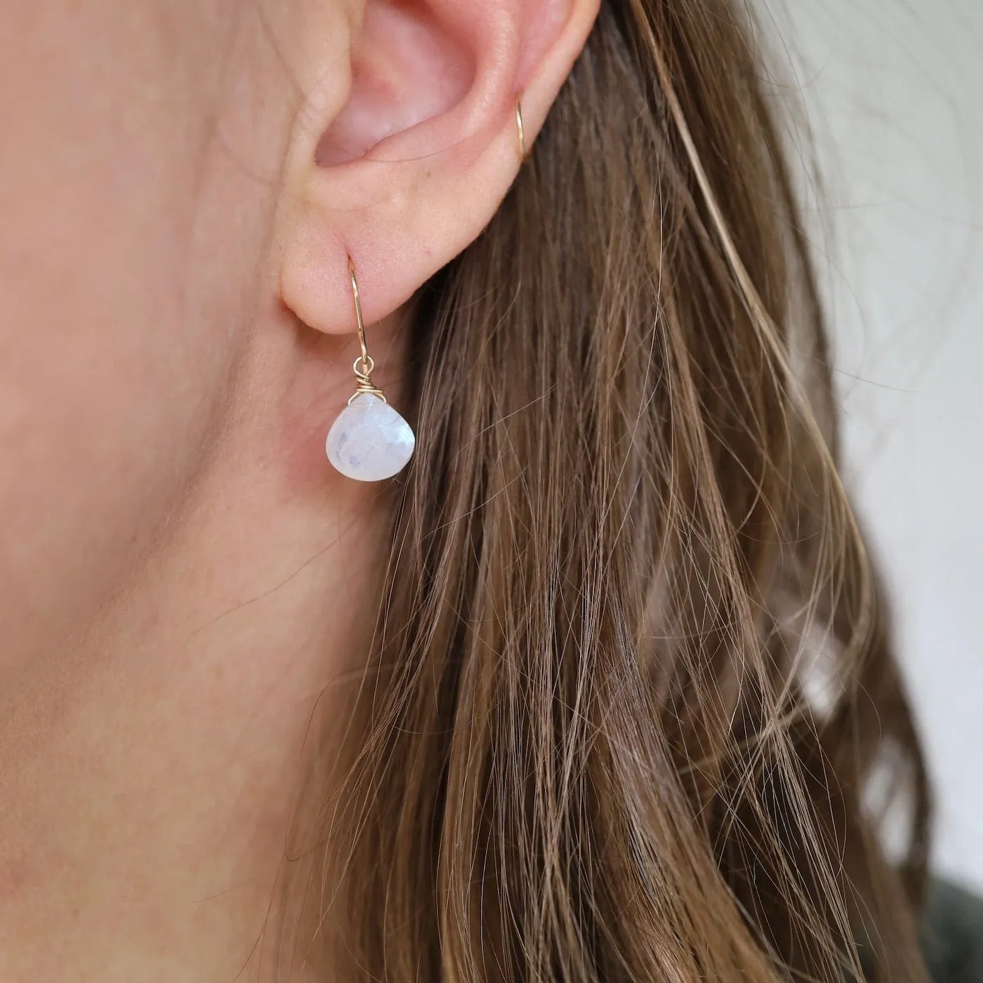 Gold Filled 10mm Rainbow Moonstone Drop Earring