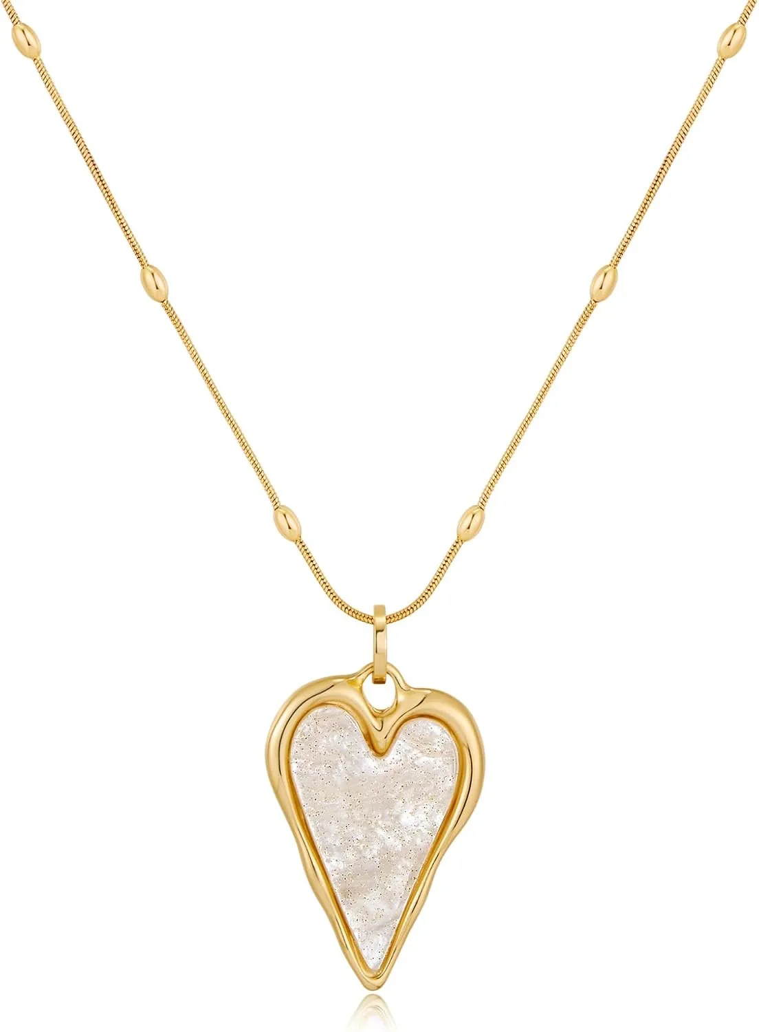 Gold Heart Acrylic Necklace for Women Dainty Jewelry Trendy Heart Necklaces for Birthday