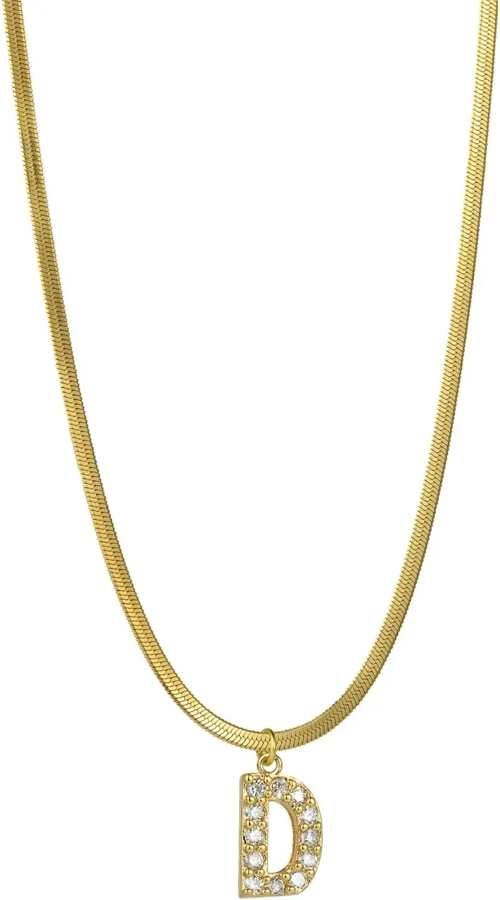 Gold Initial Necklaces for Women Trendy,Dainty 18k Gold Plated Charm Choker Necklace for Women Herringbone Chain Necklaces Jewelry