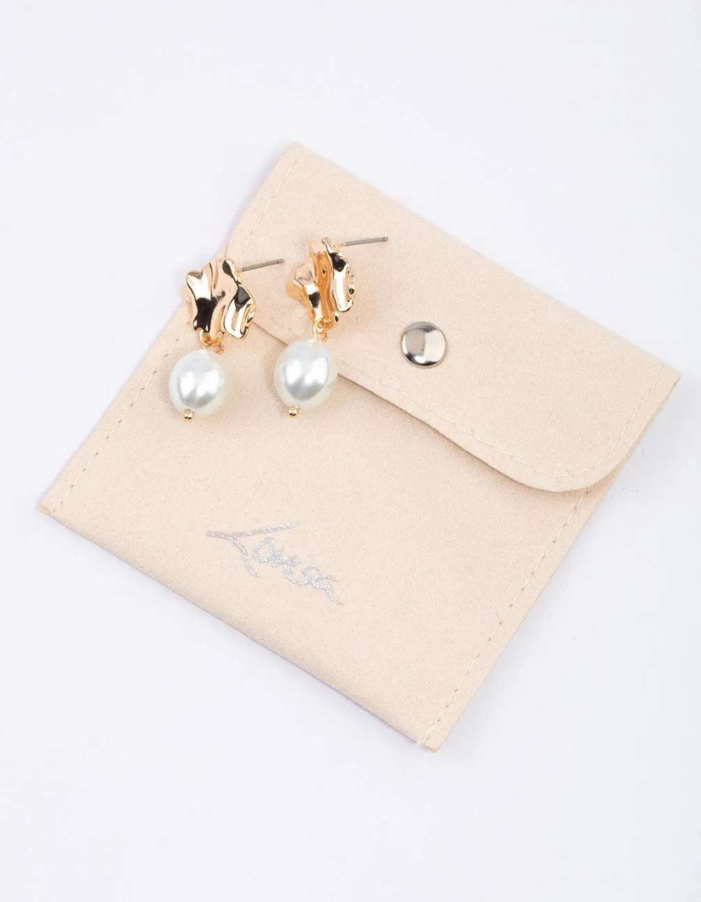 Gold Molten Pearl Drop Earrings & Polishing Set