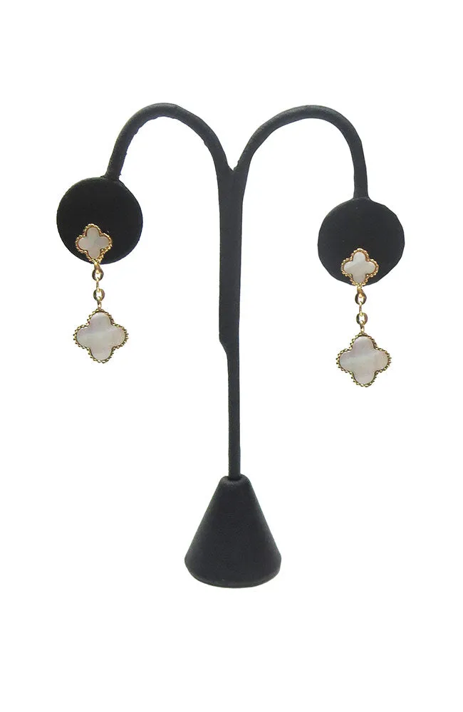 Gold MOP 2 Clover Drop Earring