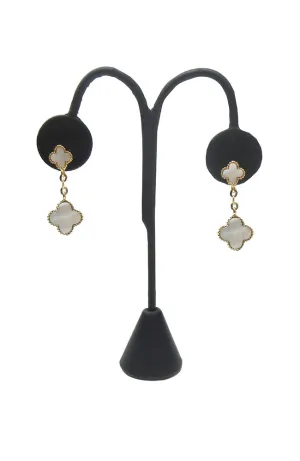 Gold MOP 2 Clover Drop Earring