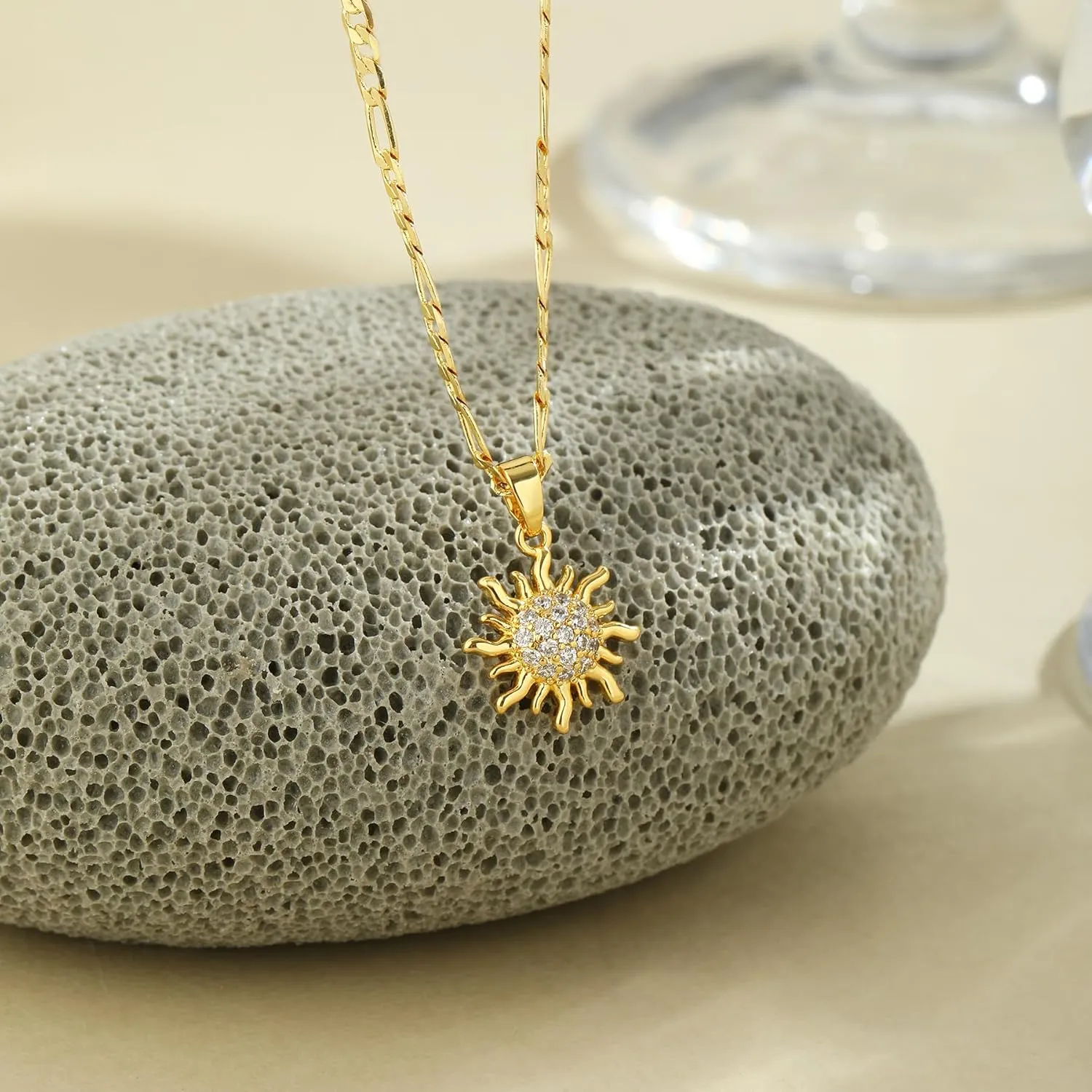 Gold Necklaces for Women, Dainty 14K Gold Plated Circle Sun Chunty Necklace Simple Choker Long Necklaces Jewelry Gift Trendy for Women