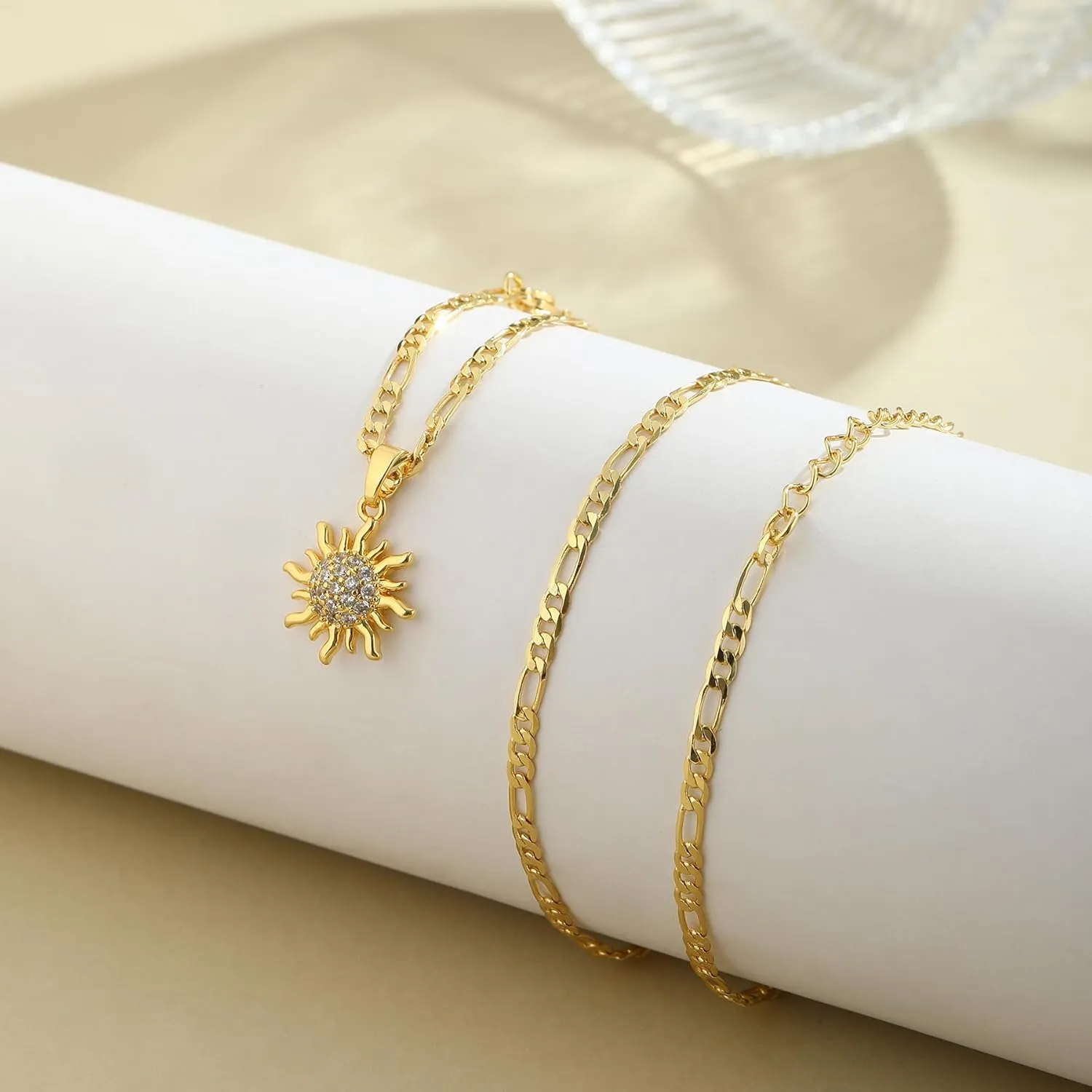 Gold Necklaces for Women, Dainty 14K Gold Plated Circle Sun Chunty Necklace Simple Choker Long Necklaces Jewelry Gift Trendy for Women