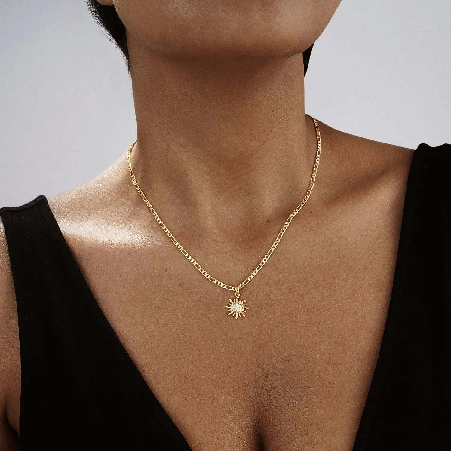 Gold Necklaces for Women, Dainty 14K Gold Plated Circle Sun Chunty Necklace Simple Choker Long Necklaces Jewelry Gift Trendy for Women