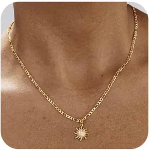 Gold Necklaces for Women, Dainty 14K Gold Plated Circle Sun Chunty Necklace Simple Choker Long Necklaces Jewelry Gift Trendy for Women