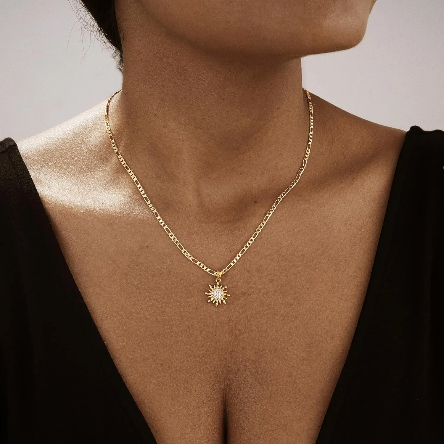 Gold Necklaces for Women, Dainty 14K Gold Plated Circle Sun Chunty Necklace Simple Choker Long Necklaces Jewelry Gift Trendy for Women