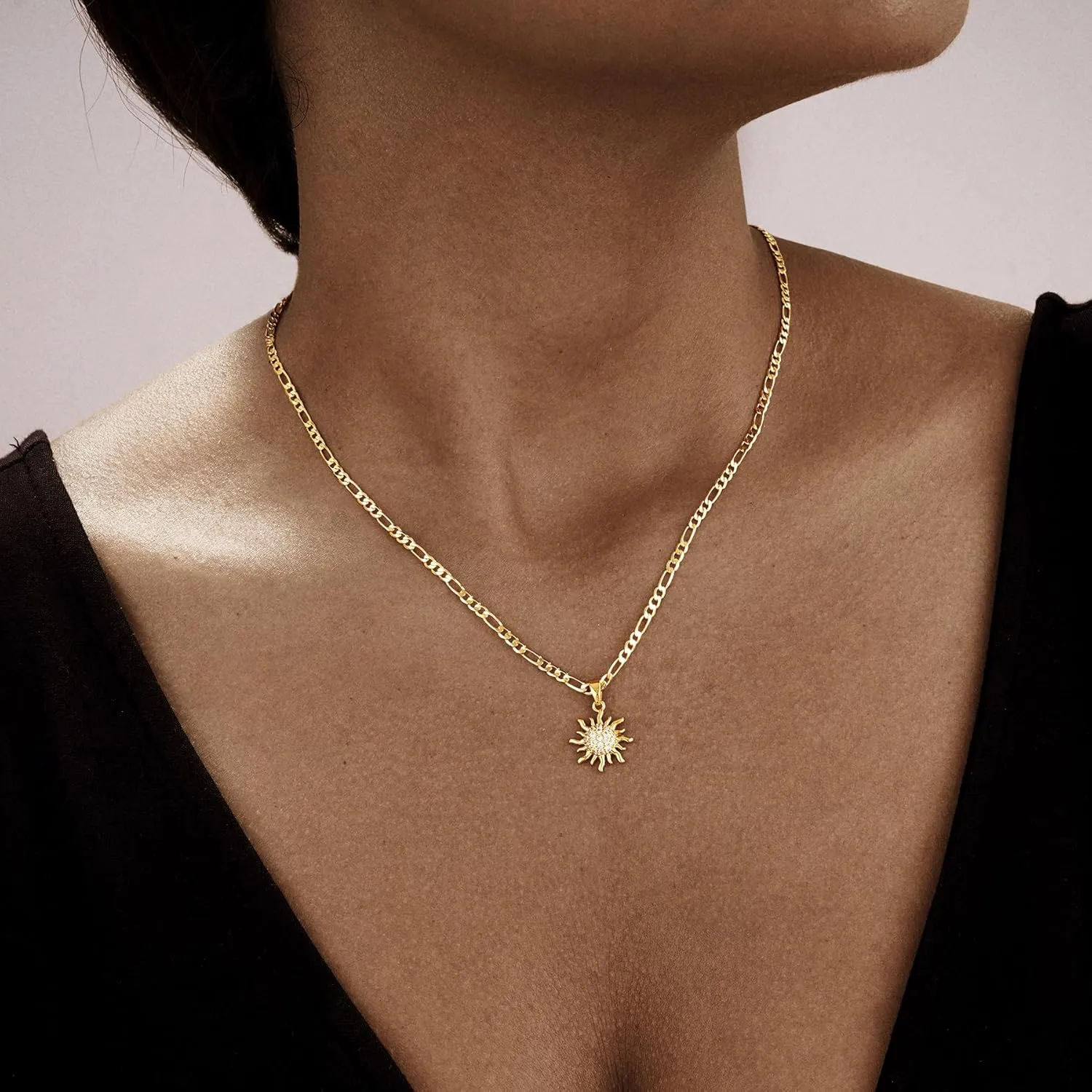 Gold Necklaces for Women, Dainty 14K Gold Plated Circle Sun Chunty Necklace Simple Choker Long Necklaces Jewelry Gift Trendy for Women