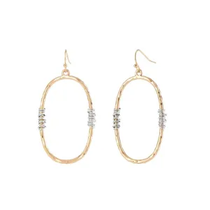 Gold Oval with Wire Wrap Earrings