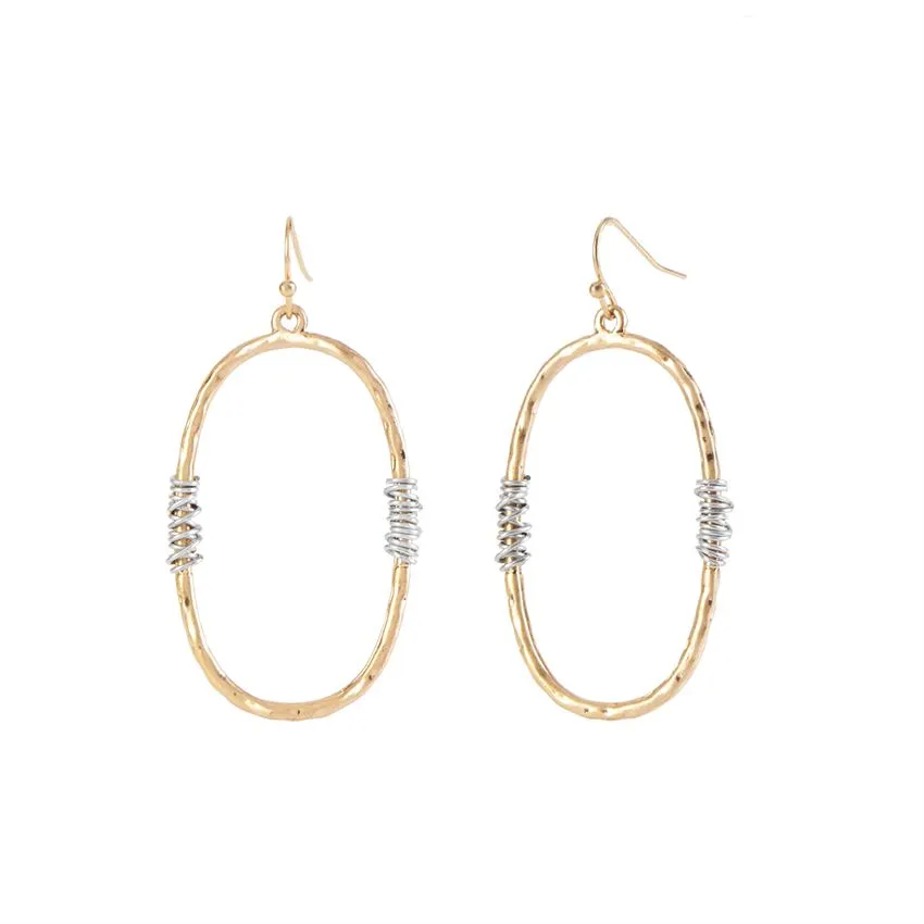 Gold Oval with Wire Wrap Earrings