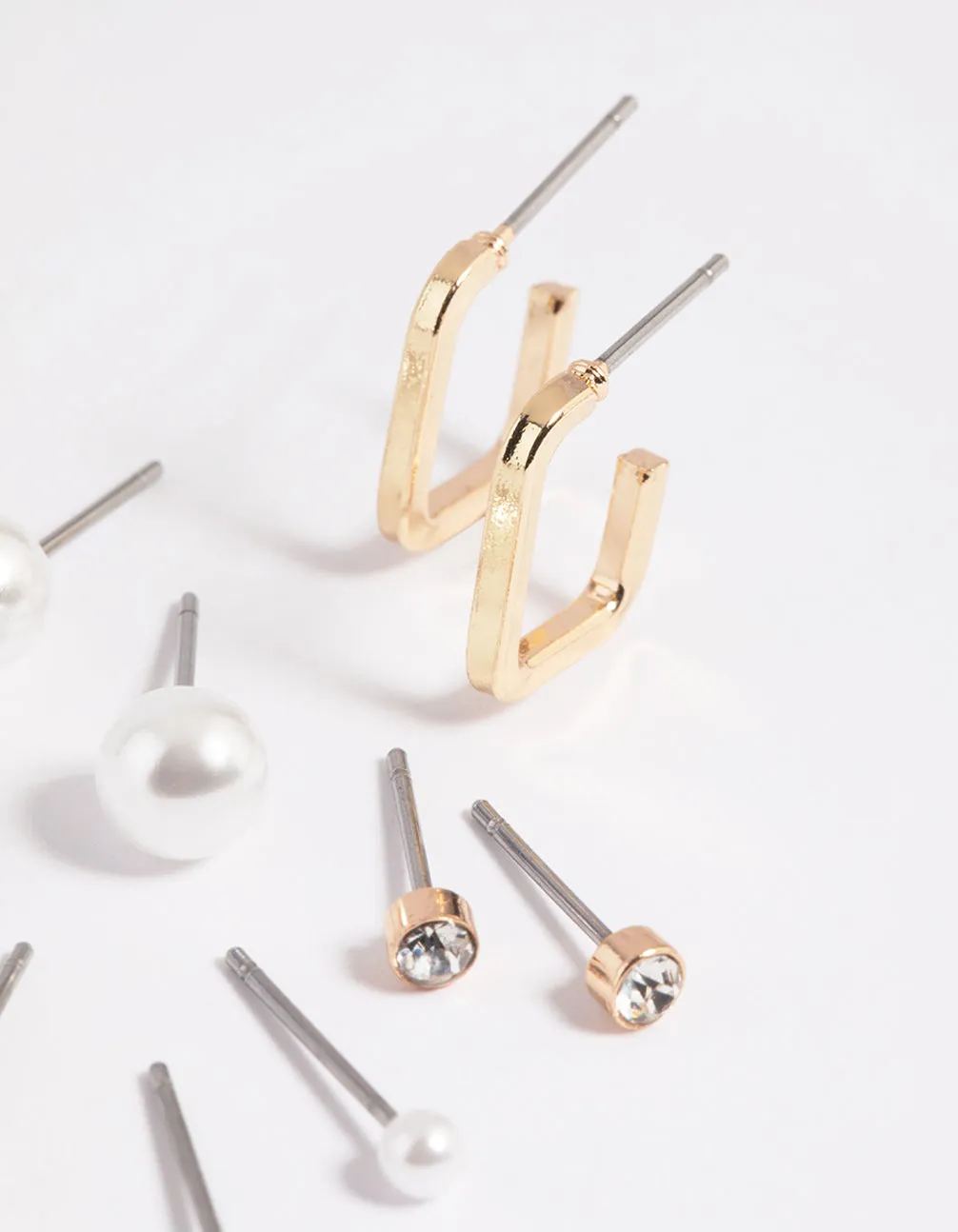 Gold Pearl Stud & Hoop Earring 5-Pack
