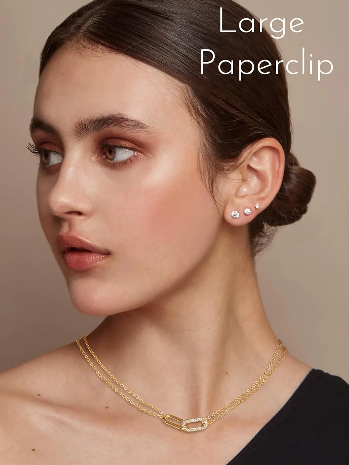 Gold Pendant Necklace for Women, Dainty Diamond Necklaces for Women Simple 14K Gold Plated Paperclip Choker Necklaces Cute Minimalist Open Oval Necklaces Gold Jewelry for Women Gifts