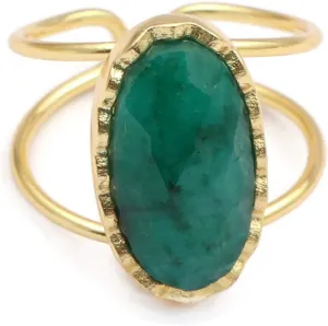 Gold Plated Design Green Aventurine Rings Single Stone Handmade Gemstone Adjustable Rings Available 5,6,7,8,9