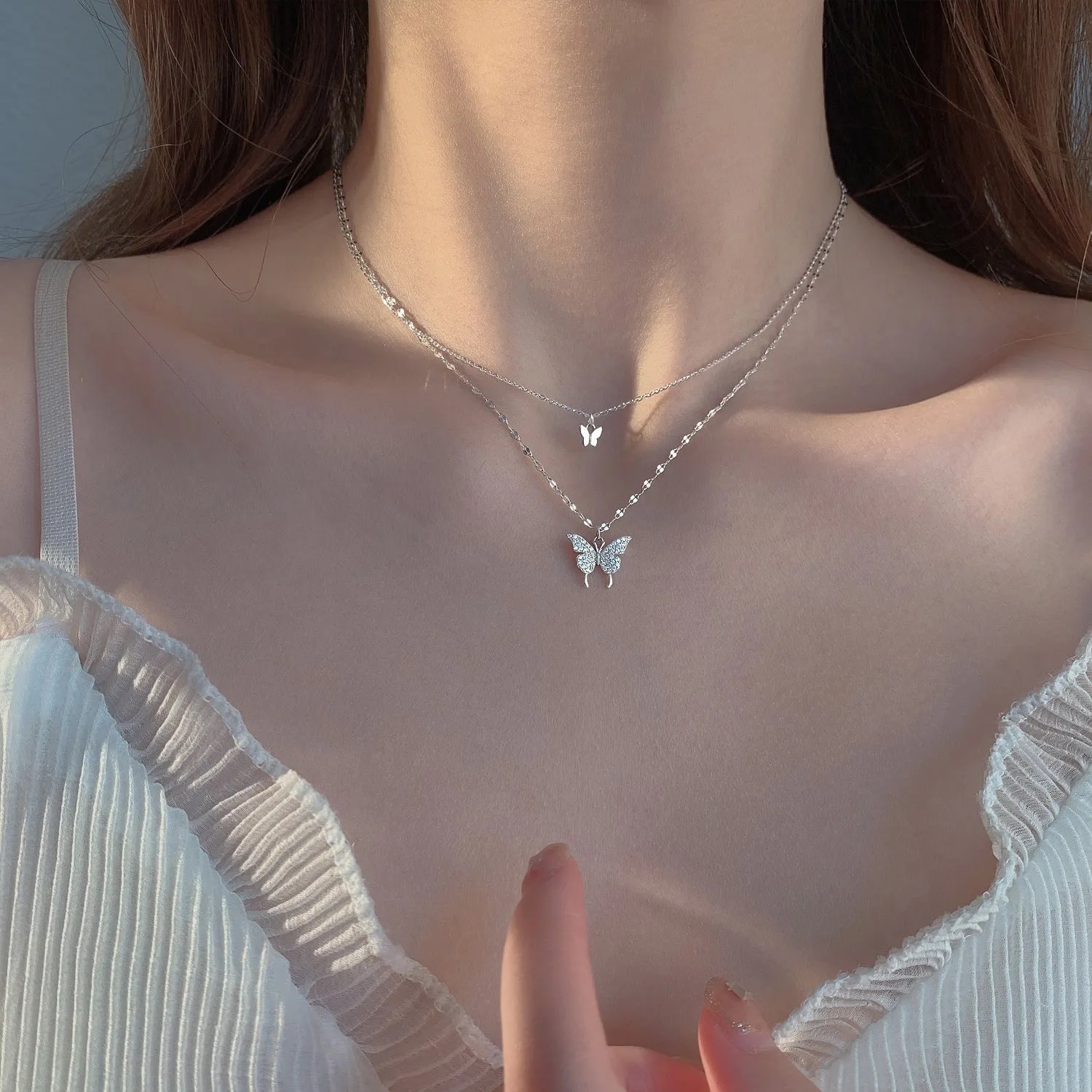 Gold-Plated Double Butterfly Pendant Necklace