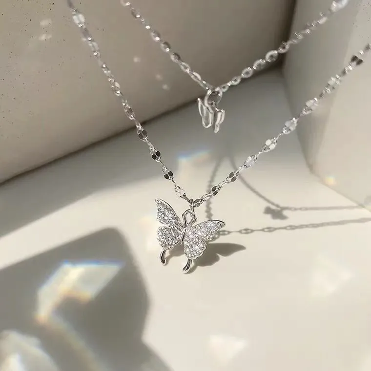 Gold-Plated Double Butterfly Pendant Necklace