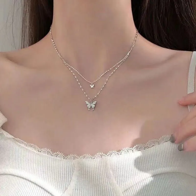 Gold-Plated Double Butterfly Pendant Necklace
