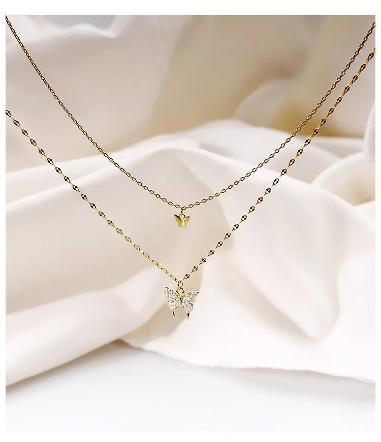 Gold-Plated Double Butterfly Pendant Necklace
