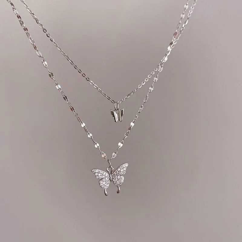 Gold-Plated Double Butterfly Pendant Necklace