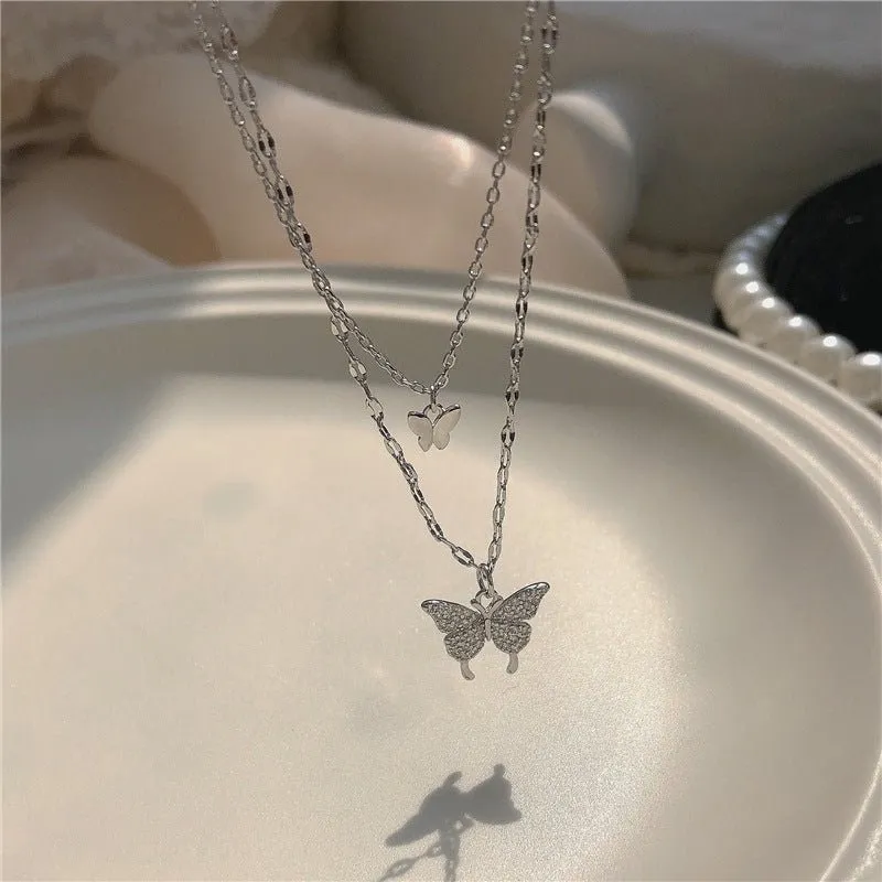 Gold-Plated Double Butterfly Pendant Necklace