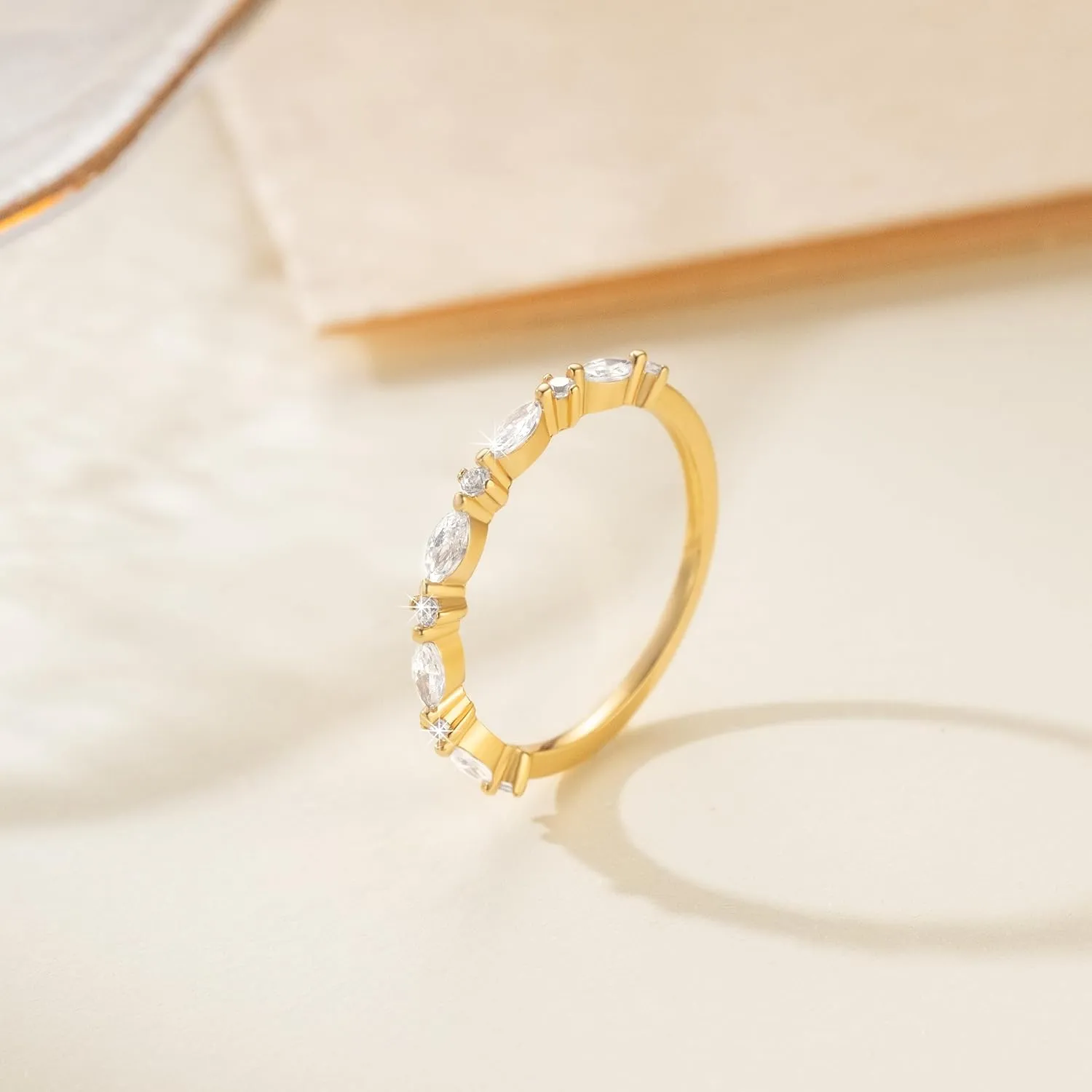 Gold Rings 14K Dainty Gold Rings For Women Cubic Zirconia Lovely Seraphic Jewelry As Resplendent As Crystal 5-9