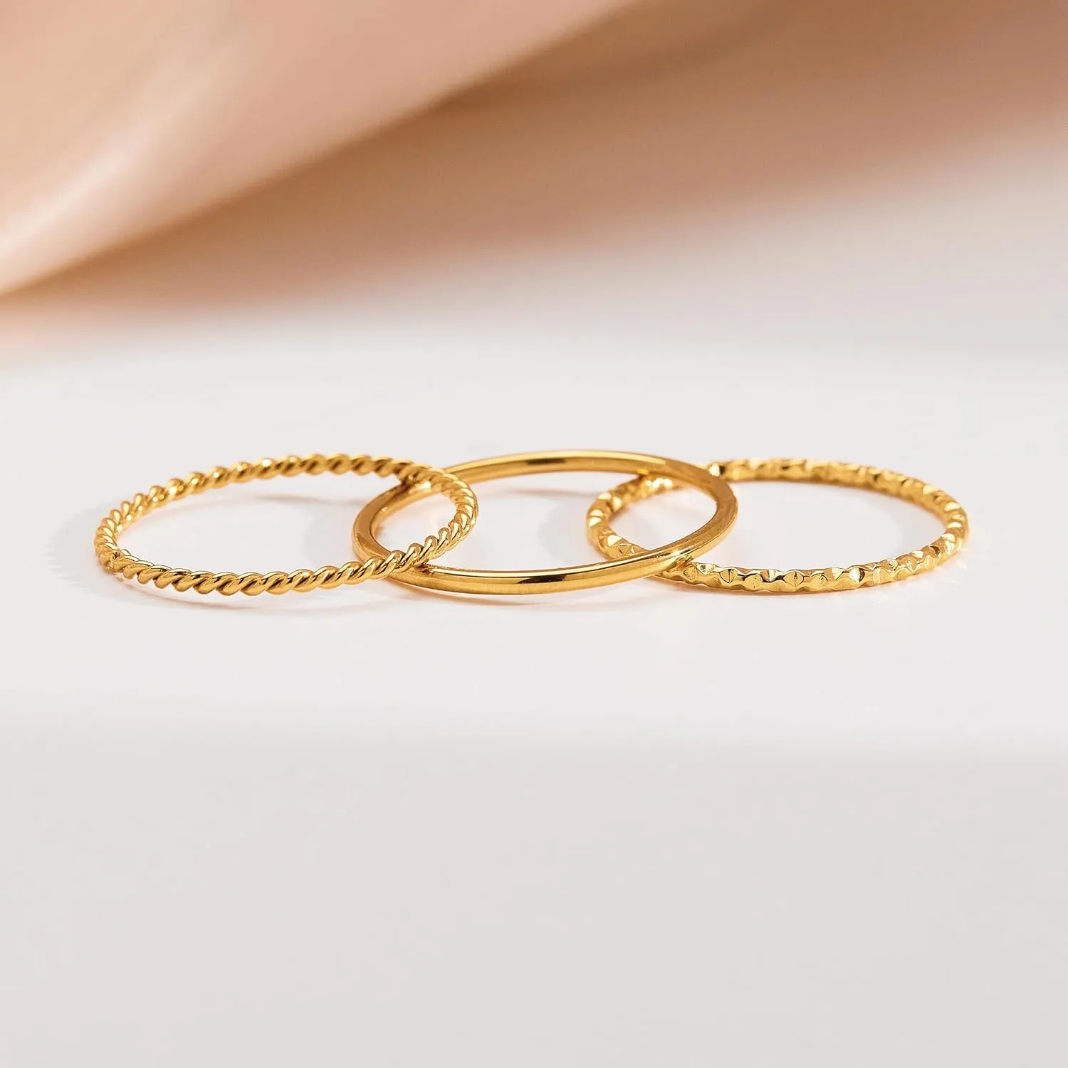 Gold Rings for Women Non Tarnish, Dainty 14K Gold Plated Stackable Thin Thumb Ring Set Trendy Pinky Wedding Bands Engagement Rings for Women Size 6-11
