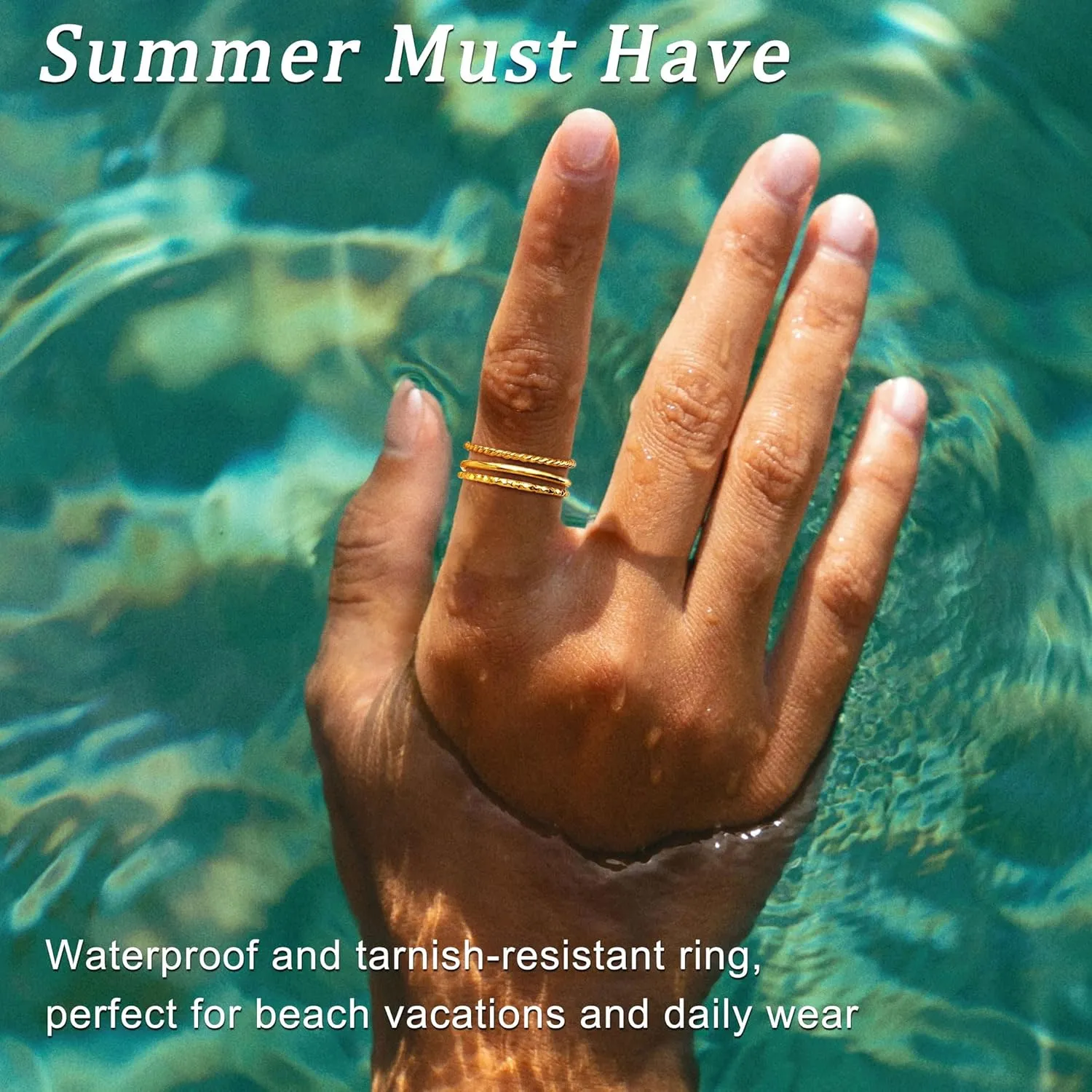 Gold Rings for Women Non Tarnish, Dainty 14K Gold Plated Stackable Thin Thumb Ring Set Trendy Pinky Wedding Bands Engagement Rings for Women Size 6-11