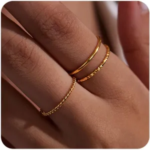 Gold Rings for Women Non Tarnish, Dainty 14K Gold Plated Stackable Thin Thumb Ring Set Trendy Pinky Wedding Bands Engagement Rings for Women Size 6-11