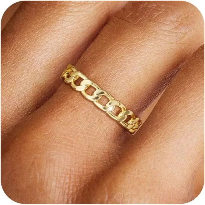 Gold Rings for Women Open Ring Adjustable Heart/Cuban/Wave/Twist Ring Engagement Wedding Jewelry Gift Promise for Her