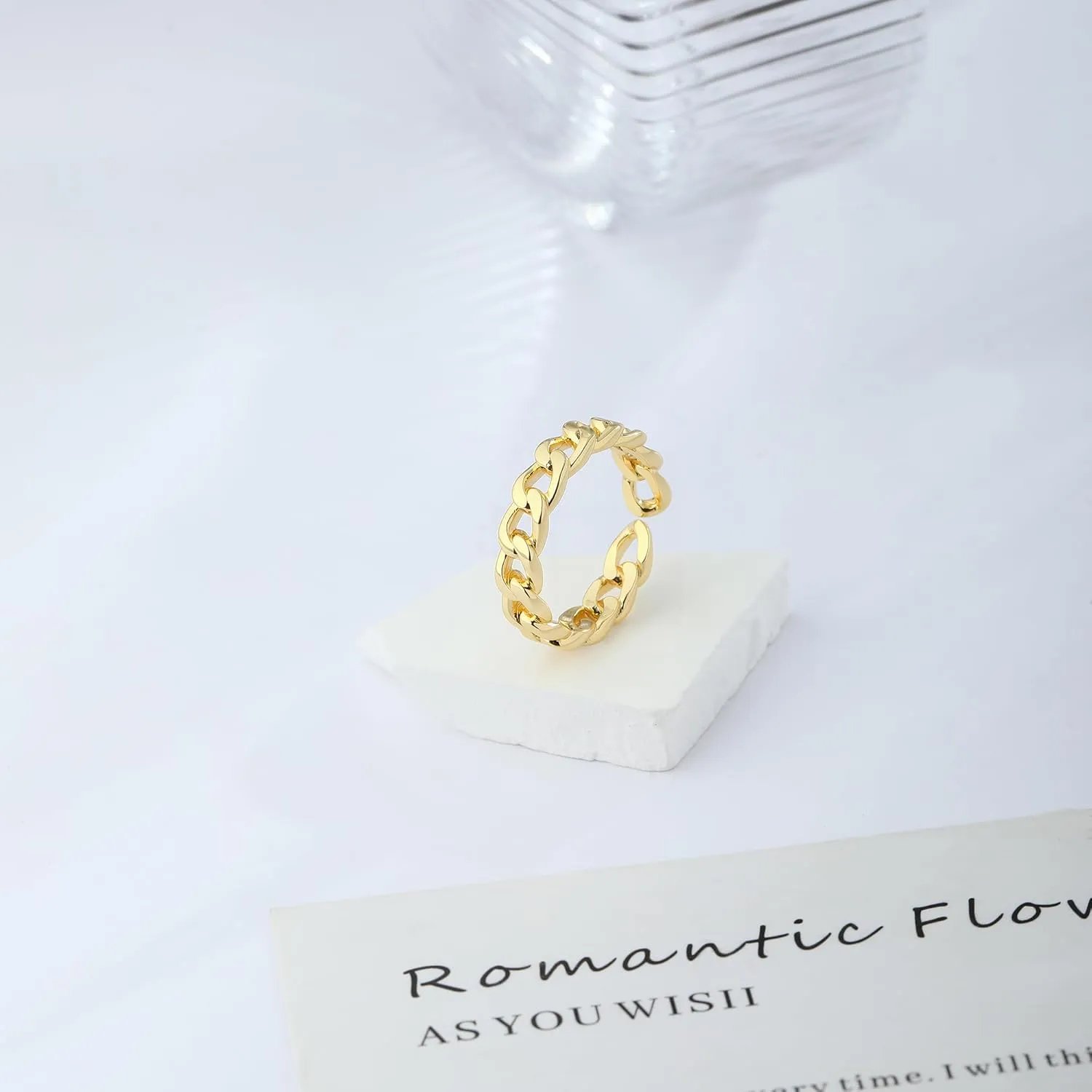 Gold Rings for Women Open Ring Adjustable Heart/Cuban/Wave/Twist Ring Engagement Wedding Jewelry Gift Promise for Her