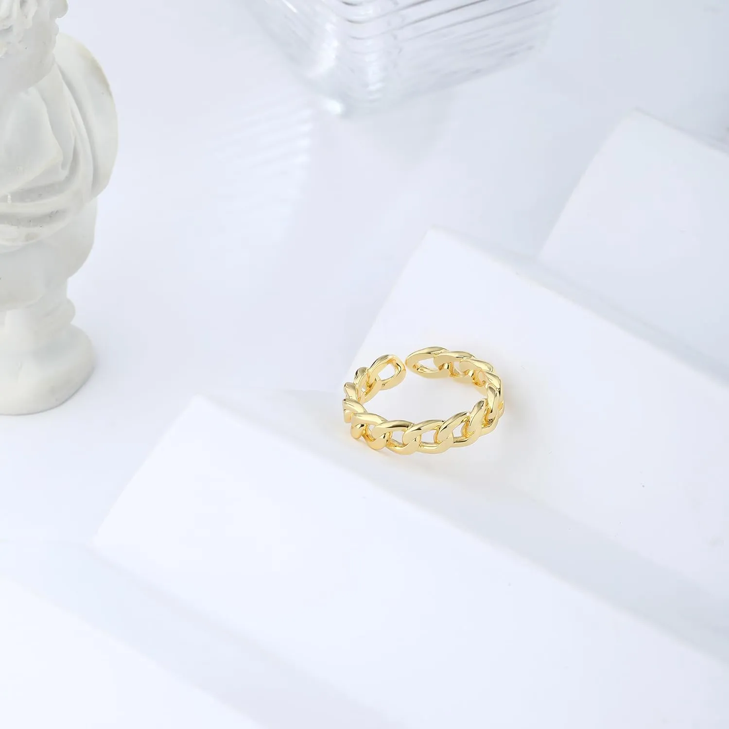 Gold Rings for Women Open Ring Adjustable Heart/Cuban/Wave/Twist Ring Engagement Wedding Jewelry Gift Promise for Her