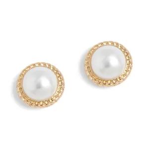 Gold Rope Pearl Stud Earrings