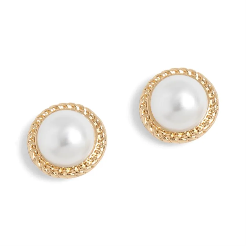 Gold Rope Pearl Stud Earrings