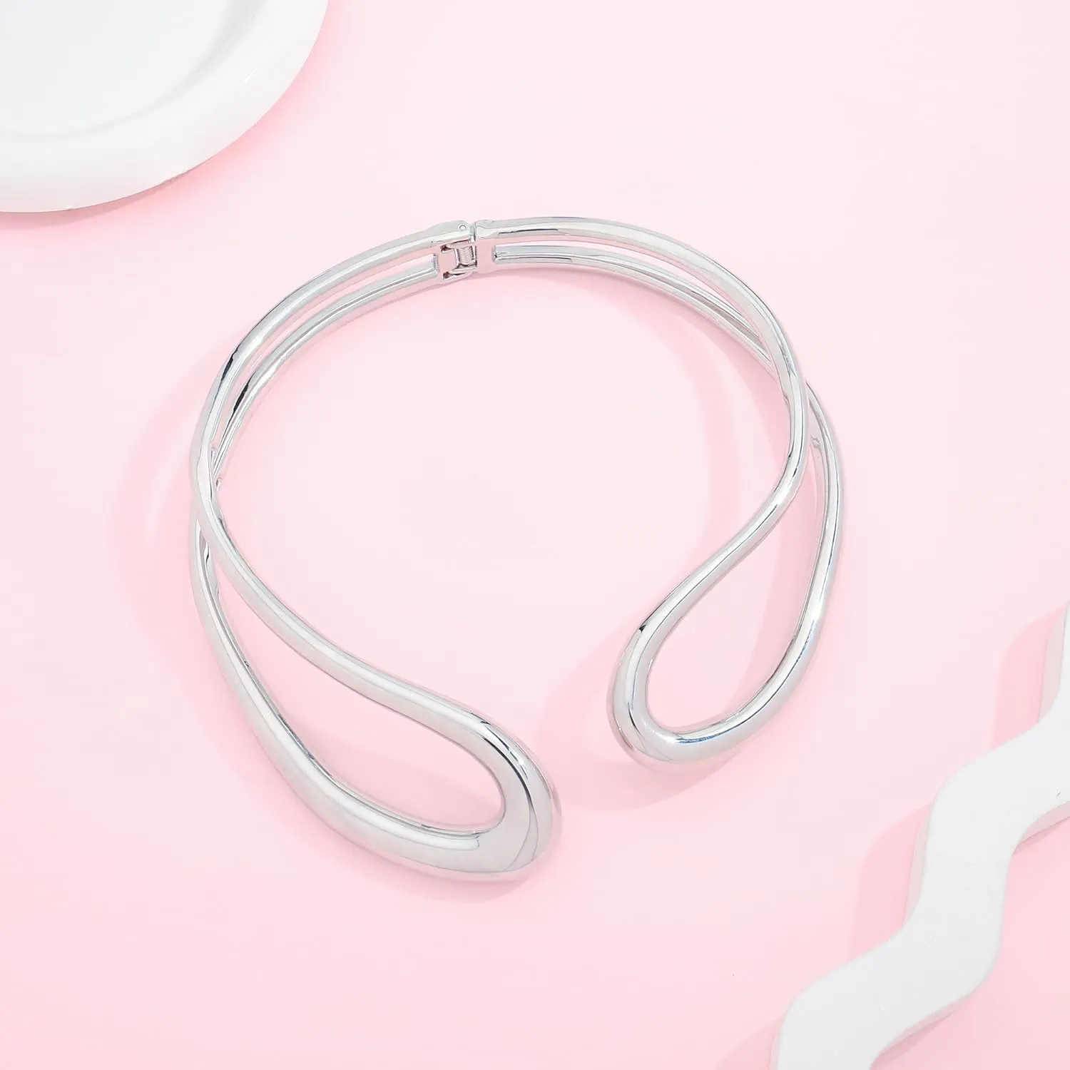 Gold Silver Chunky Choker Necklace For Women Waterdrop Choker Collar Necklace Bold Statement Necklaces Spring Hinged Open Necklaces Trendy Jewelry