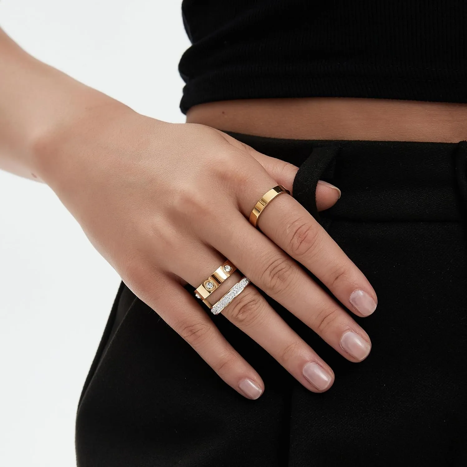 Gold Silver Rings for Women Dainty 18K Gold Plated Cubic Zirconia Stacking Rings for Women Thumb Ring Set Love Friendship Dual Band Rings Promise Wedding Engagement Rings