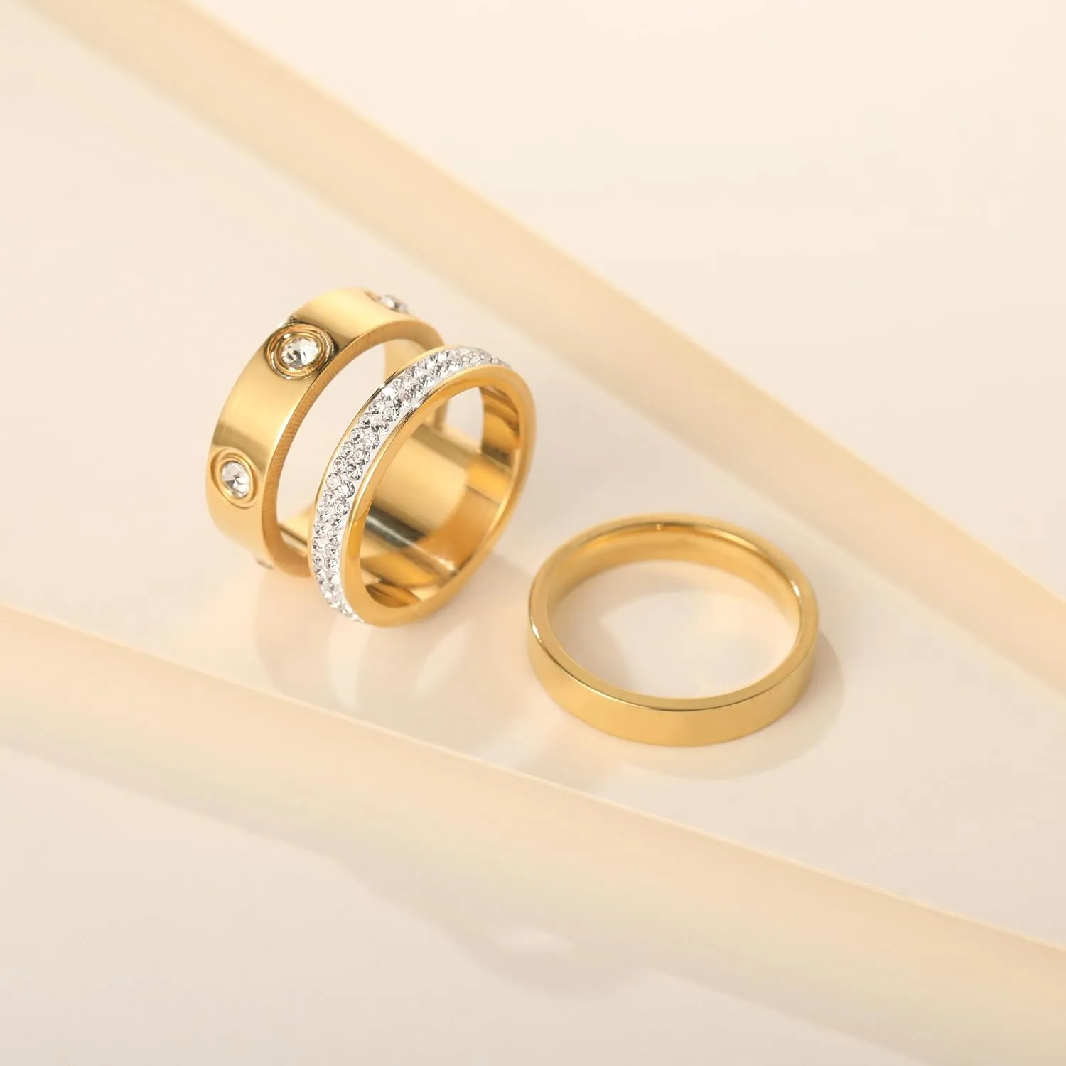 Gold Silver Rings for Women Dainty 18K Gold Plated Cubic Zirconia Stacking Rings for Women Thumb Ring Set Love Friendship Dual Band Rings Promise Wedding Engagement Rings